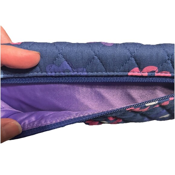 Vera Bradley Retired Floral Quilted Cotton Trifold Wallet Navy Purple Lining EUC - Picture 10 of 10